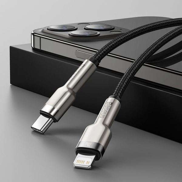 BASEUS CAFULE METAL DATA CABLE USB TYPE C - LIGHTNING 20 W POWER DELIVERY 1 M BLACK (CATLJK-A01)