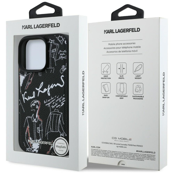 Etui Karl Lagerfeld Grained Pattern & Logo MagSafe do iPhone 16 Pro czarny