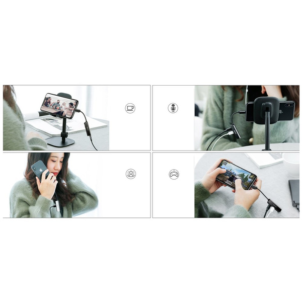 Baseus Audio Converter L52 adapter przejściówka z Lightning na 2x Lightning + mini jack 3.5mm czarny (CALL52-01)