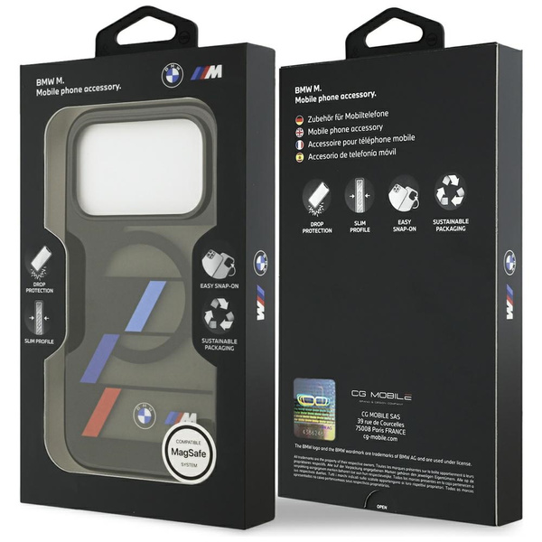 Etui BMW M IML Metal Buttons Tricolor    Lines MagSafe do iPhone 17 Pro czarny