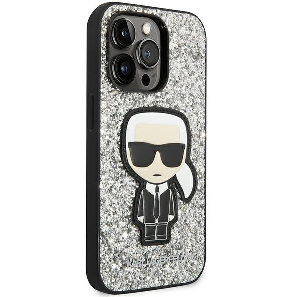 KARL LAGERFELD KLHCP14LGFKPG IPHONE 14 PRO 6.1 "HARDCASE SILVER/SILVER GLITTER FLAKES IKONIK