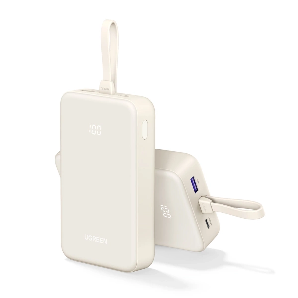 Powerbank Ugreen PB505 20000mAh 22.5W USB-C USB-A wbudowany kabel USB-C - biały