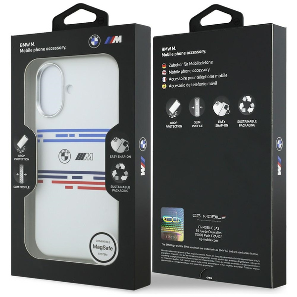 Etui BMW M Silicon Horizontal Line MagSafe do iPhone 17 biały
