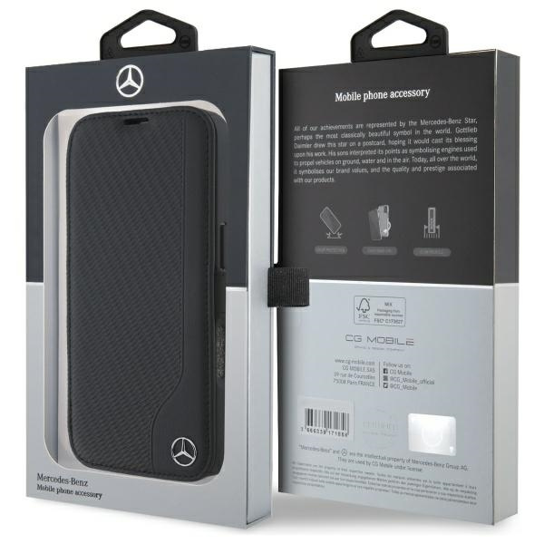 Mercedes MEBKP16L23RBGVK iPhone 16 Pro    6.3" czarny/black bookcase Leather Wood Imitation