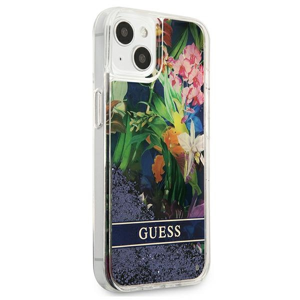 Guess GUHCP13SLFLSB iPhone 13 mini 5,4"niebieski/blue hardcase Flower Liquid Glitter