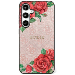 Etui Guess Leather 4G Flowers Print       Metal Classic Logo MagSafe Samsung Galaxy S25 Ultra różowy