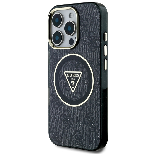 Etui Guess IML Metal Glitter 4G Circle   Triangle MagSafe do iPhone 16 Pro czarny