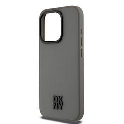 DKNY PU Leather Stack Logo Magsafe Case for iPhone 15 Pro Max Grey
