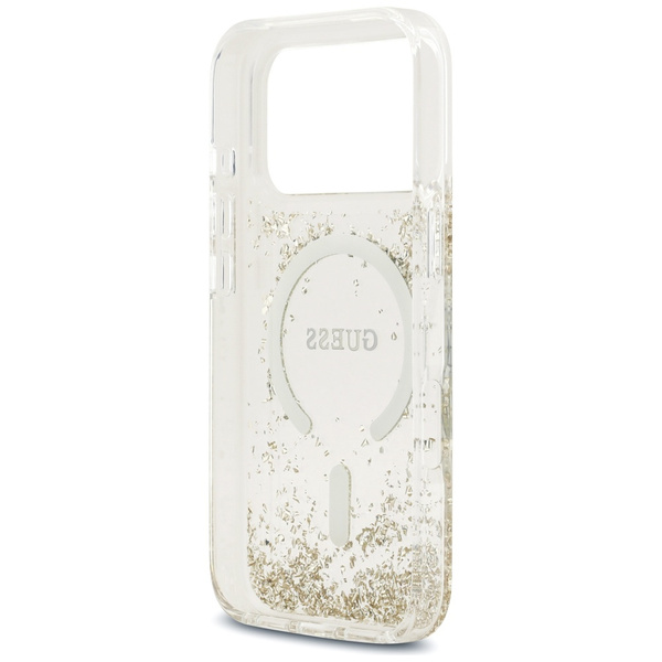 Etui Guess Resin Bottom Glitter MagSafe  do iPhone 17 Pro złoty