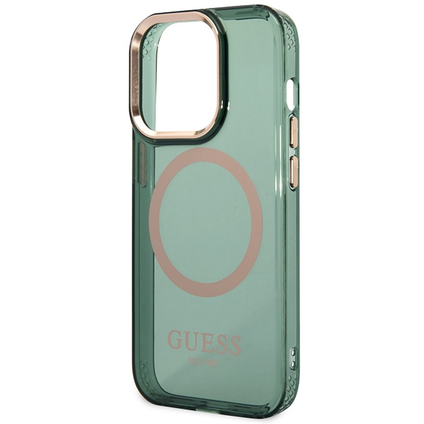 Guess GUHMP14LHTCMA iPhone 14 Pro 6.1" zielony/khaki hard case Gold Outline Translucent MagSafe
