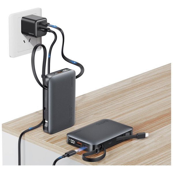 Powerbank USAMS XR Series CD228 10000mAh 20W + kabel USB-C/Lightning czarny