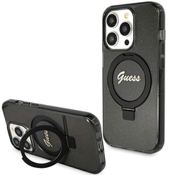 GUESS GUHMP15LHRSGSK IPHONE 15 PRO 6.1 "BLACK/BLACK HARDCASE RING STAND SCRIPT GLITTER MAGSAFE