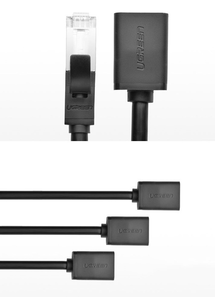 Kabel Ugreen NW112 11282 sieciowy Ethernet RJ45 (żeński) - RJ45 (męski) F/UTP Cat. 6 1 Gbps 3m - czarny