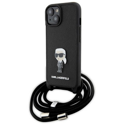Etui Karl Lagerfeld Crossbody Saffiano Monogram Metal Pin Karl & Choupette na iPhone 15 - czarne