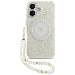 Etui Guess IML Flowers Electro Pearl Strap MagSafe do iPhone 17 biały