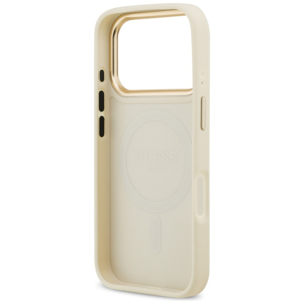 Etui Guess Grained Strass Logo MagSafe   do iPhone 17 Pro beżowy