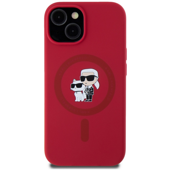 Etui Karl Lagerfeld Silicone             Karl&Choupette Heads Ring MagSafe do iPhone 15 czerwony