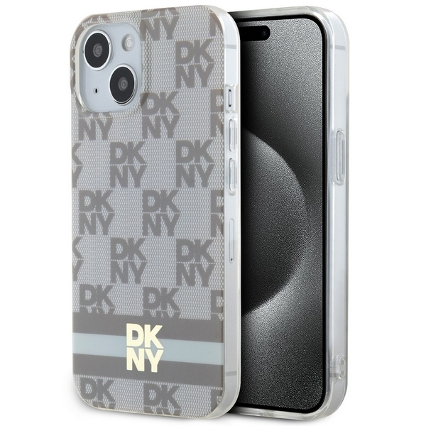 DKNY DKHMP14SHCPTSE iPhone 14 / 15 / 136.1" beżowy/beige hardcase IML Checkered Mono Pattern & Printed Stripes MagSafe