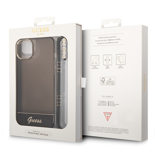 Guess GUHCP14MHGCOHK iPhone 14 Plus/ 15 Plus 6.7" czarny/black hardcase Translucent Pearl Strap
