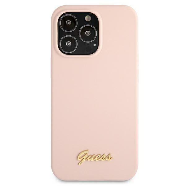Guess GUHMP13XLSLMGLP iPhone 13 Pro Max6,7" jasnoróżowy/light pink hardcase Silicone Script Gold Logo Magsafe