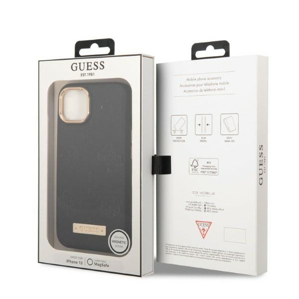 Guess GUHMP13MSAPSTK iPhone 13 / 14 / 15 6.1" czarny/black hardcase Peony Logo Plate MagSafe