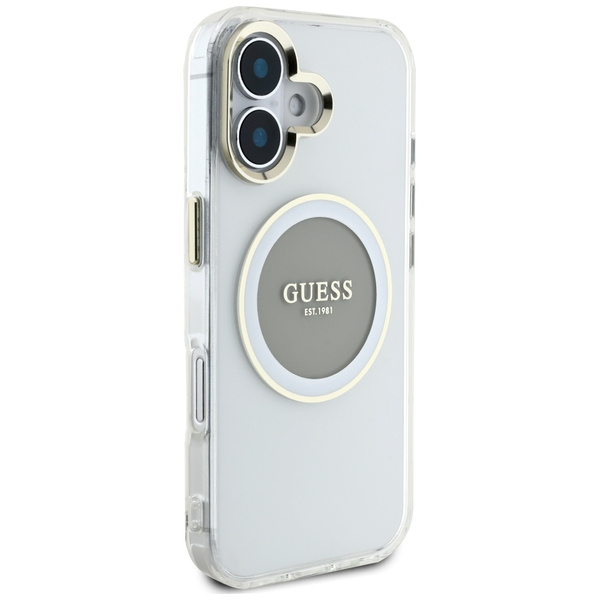 Etui Guess IML Metal Colored Circle      Classic Logo MagSafe do iPhone 16 szary