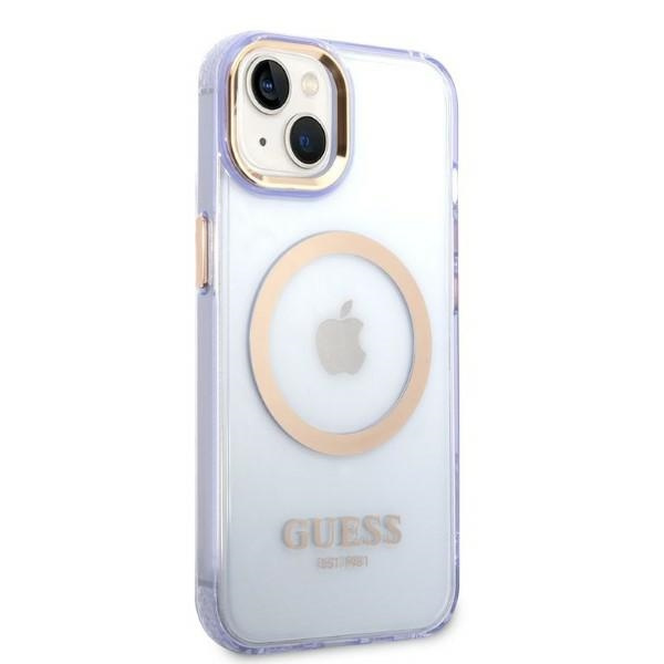 Guess GUHMP14SHTCMU iPhone 14 / 15 / 13 6.1" purpurowy/purple hard case Gold Outline Translucent MagSafe