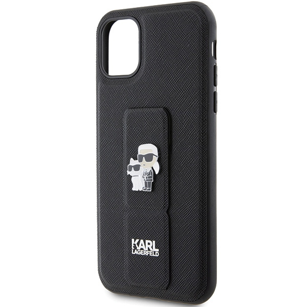 Etui Karl Lagerfeld Gripstand Saffiano Karl&Choupette Pins na iPhone 11 / Xr - czarne