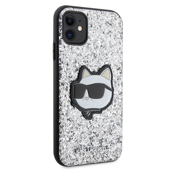 Etui Karl Lagerfeld Glitter Choupette Patch na iPhone 11 / Xr - srebrne
