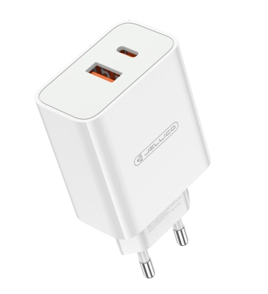 JELLICO ładowarka sieciowa multi-kompatybilna EC02 PD 120W 1xUSB-C + 1xUSB QC3.0 Biały