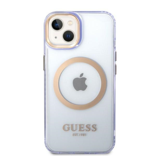 Guess GUHMP14SHTCMU iPhone 14 / 15 / 13 6.1" purpurowy/purple hard case Gold Outline Translucent MagSafe