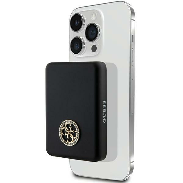 Guess Powerbank indukcyjny 5WGUPBM3AL4DMK 3000mAh czarny/black MagSafe 4G Strassed Metal Logo
