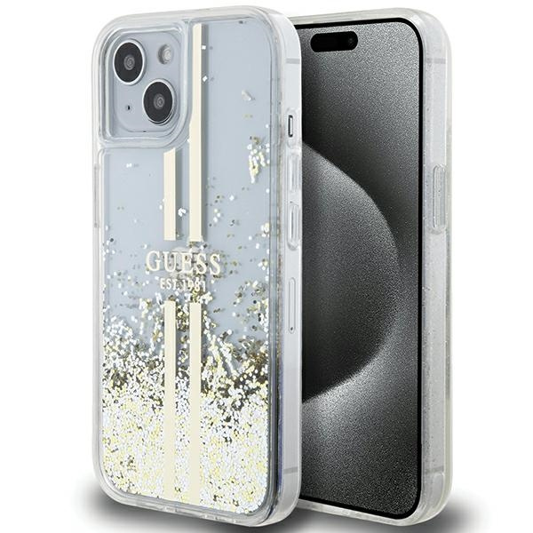 Guess GUHCP15MLFCSEGT iPhone 15 Plus /14 Plus 6.7" transparent hardcase Liquid Glitter Gold Stripes