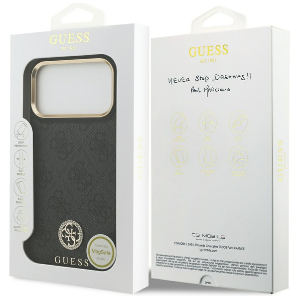 Etui Guess 4G Strass Logo MagSafe do     iPhone 17 Pro Max czarny