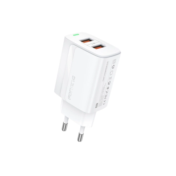 FONENG ładowarka sieciowa EU63 2.4A 12W 2xUSB + kabel USB-C Biały