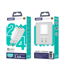 JELLICO ładowarka sieciowa EU02 2.4A 12W 2xUSB Biały