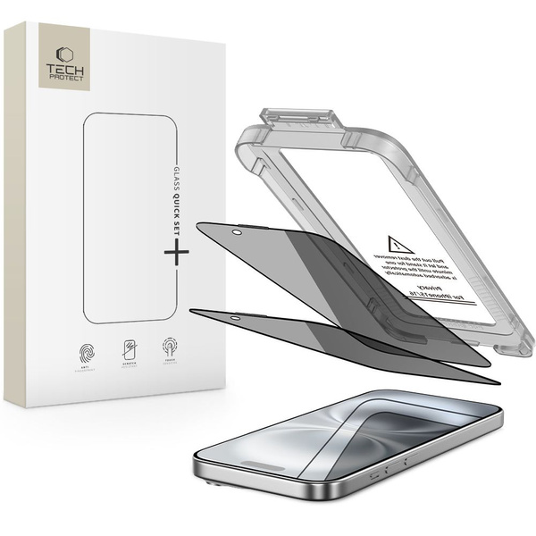 SZKŁO PRYWATYZUJĄCE TECH-PROTECT QUICK SET SPY+ 2-PACK IPHONE 15 / 16 PRIVACY