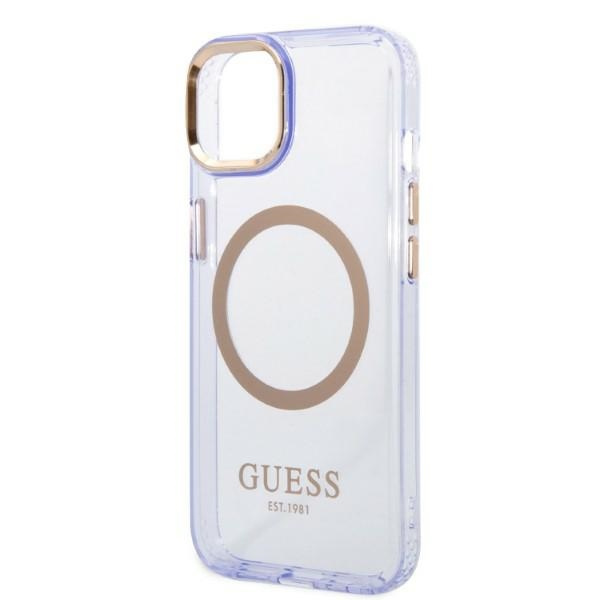 Guess GUHMP14SHTCMU iPhone 14 / 15 / 13 6.1" purpurowy/purple hard case Gold Outline Translucent MagSafe