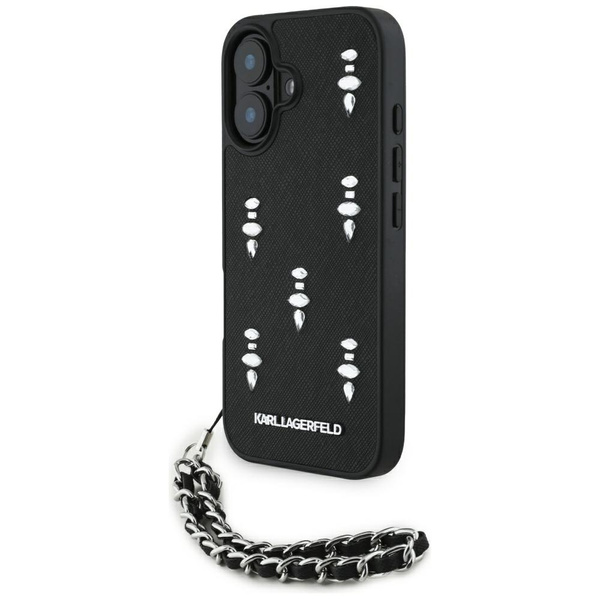 Etui Karl Lagerfeld Saffiano Crystals    w/Chain do iPhone 16 czarny