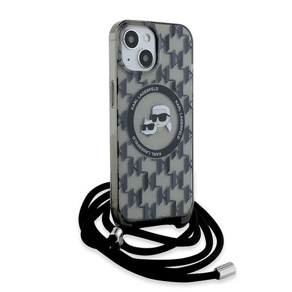 KARL LAGERFELD KLHMP15SHCKCKLCK IPHONE 15 / 14 / 13 6.1" BLACK/BLACK HARDCASE IML CROSSBODY MONOGRAM KARL & CHOUPETTE HEAD MAGSAFE