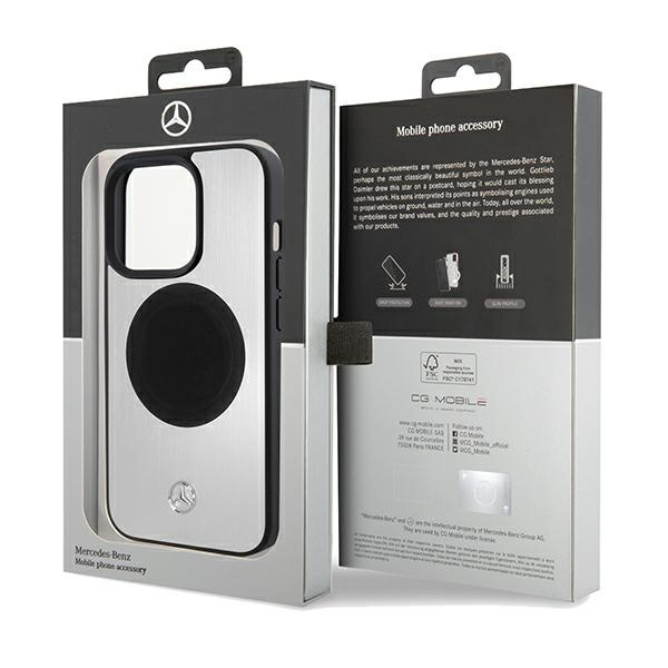 Mercedes Leather&amp;Alu MagSafe case for iPhone 15 Pro Max - silver