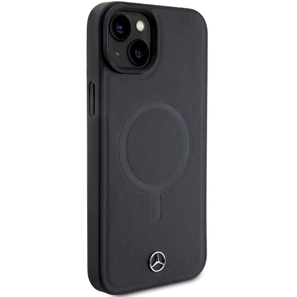 Mercedes Smooth Leather MagSafe case for iPhone 15 Plus - black
