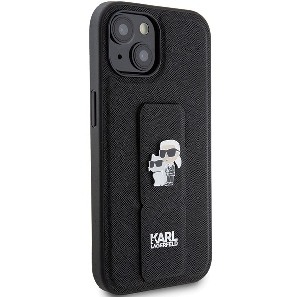 Etui Karl Lagerfeld Gripstand Saffiano Karl&Choupette Pins na iPhone 15 Plus / 14 Plus - czarne