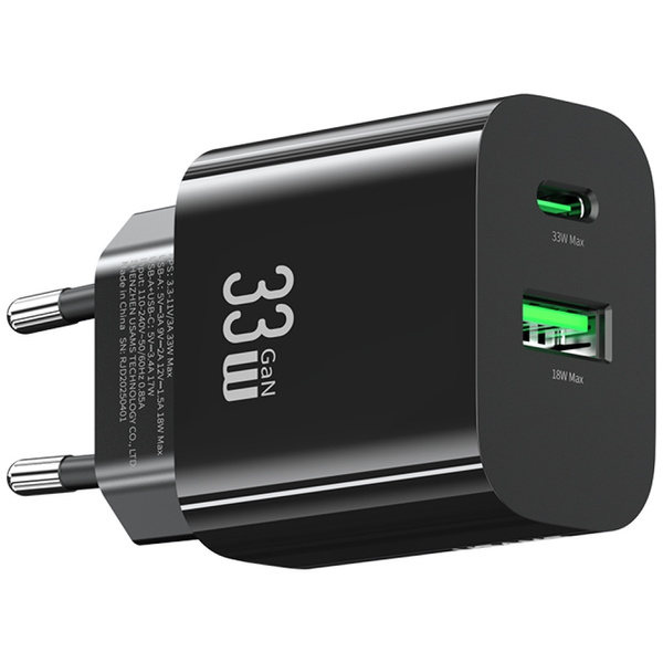 Ładowarka sieciowa USAMS CC317 T65 33W 1xUSB-C 1xUSB-A Fast Charging czarny