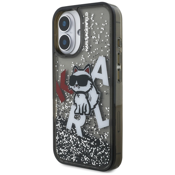 Etui Karl Lagerfeld Liquid Glitter       Choupette Logo do iPhone 16 czarny