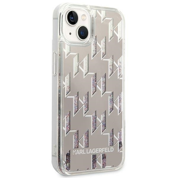 Etui Karl Lagerfeld Liquid Glitter Monogram na iPhone 14 Plus - srebrne