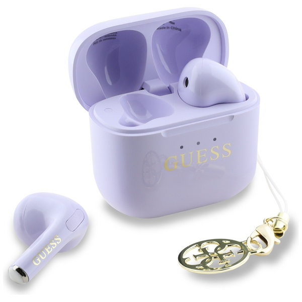 Słuchawki TWS Guess Glossy Effect        Printed Classic Logo & Charm lawendowy