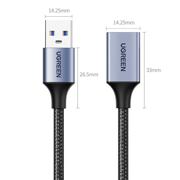 UGREEN EXTENSION CABLE ADAPTER USB (MALE) - USB (FEMALE) 3.0 5GB/S 0.5M GRAY (US115)