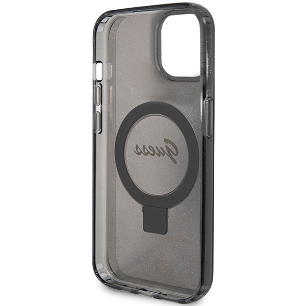 Guess GUHMP15SHRSGSK iPhone 15 / 14 / 13 6.1" czarny/black hardcase Ring Stand Script Glitter MagSafe