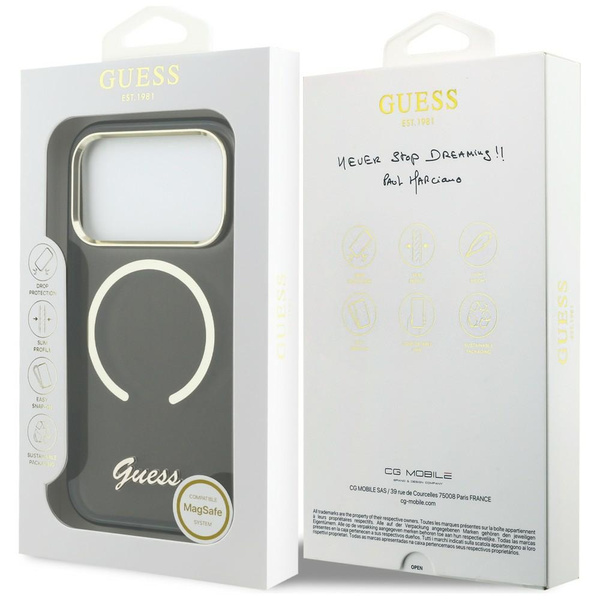 Etui Guess IML Script Metal MagSafe do   iPhone 17 Pro Max czarny